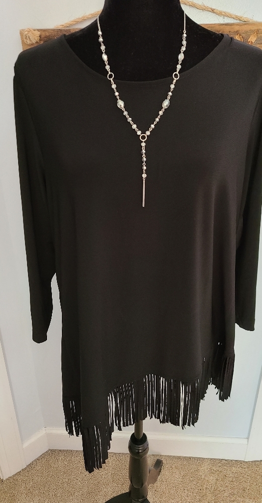 Blk tunic with fringe NEVER WORN